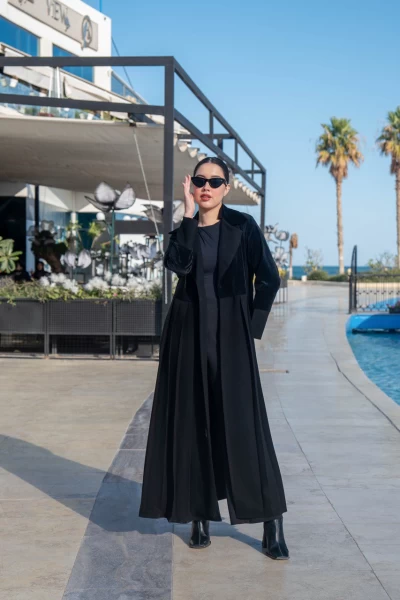 Black crepe velvet abaya with cotton IB269